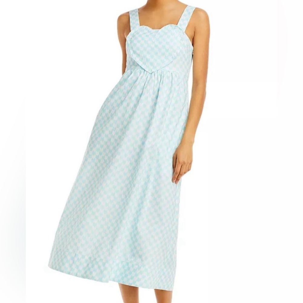 Kerri Rosenthal Aqua Heart Patterned Maxi Dress with Button Accents Size Small